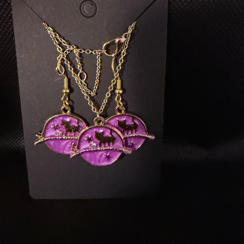 Charming Purple and Gold Cat Necklace Set